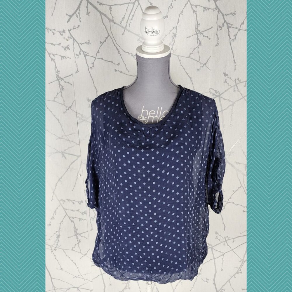 Tendenze Navy Polkadot Silk Chiffon Overlay Boxy Fit Top